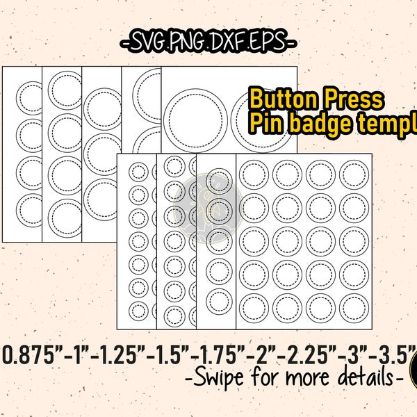 Button Press Pin Badge Template 8.5x11 Inch Paper SVG Cut File Cricut Clipart