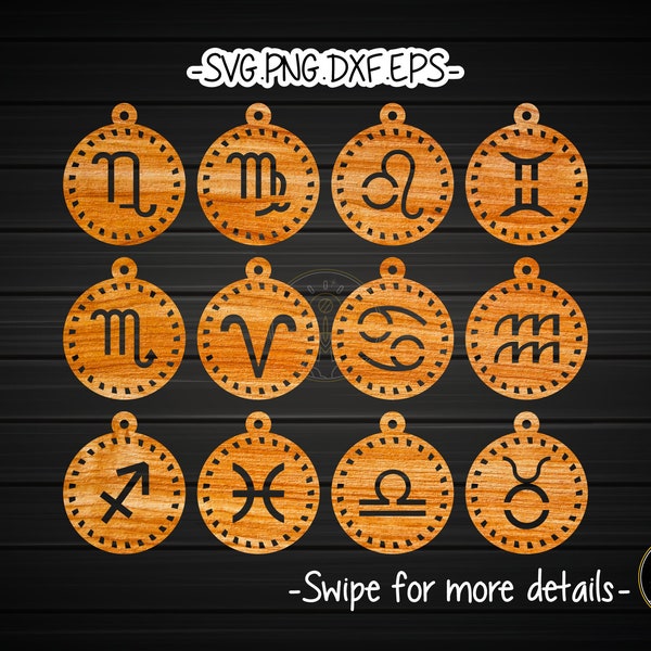 Zodiac Horoscope Astrological Earring Template SVG Laser Cut File | Leather Wood Earring