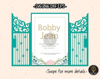 5x7 Gate Fold Lace Wedding Invitation Template SVG Laser Cut File Cricut