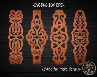 Floral Ornate Cuff Leather Bracelet Template SVG Laser Cut File