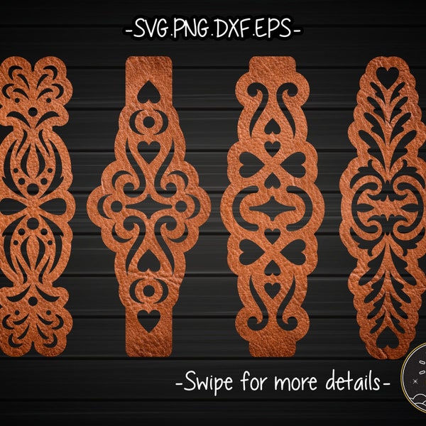 Floral Ornate Cuff Leather Bracelet Template SVG Laser Cut File