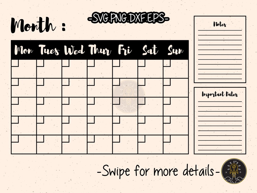 Hand Drawn Rustic Monthly Reusable Calendar SVG Cricut Cut File Clipart ...
