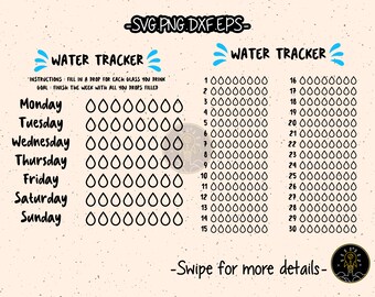 Water Tracker Daily Weekly Monthly SVG Cut File Cricut Clipart