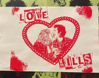 Arte de serigrafia de Sid e Nancy "Love Kills"