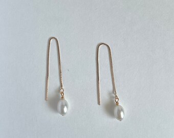 Single Pearl Drop Earring,Gold Threader Earrings,Delicate Chain Earring,Minimalist Earrings,Earrings For Women,Bridesmaid Gift