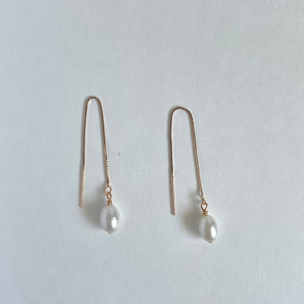 Single Pearl Drop Earring,Gold Threader Earrings,Delicate Chain Earring,Minimalist Earrings,Earrings For Women,Bridesmaid Gift