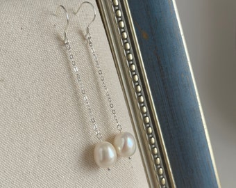 Sterling Silver Pearl Drop Earrings,Genuine Pearl Earrings,Bridal Party Earrings,Bridesmaid Gift