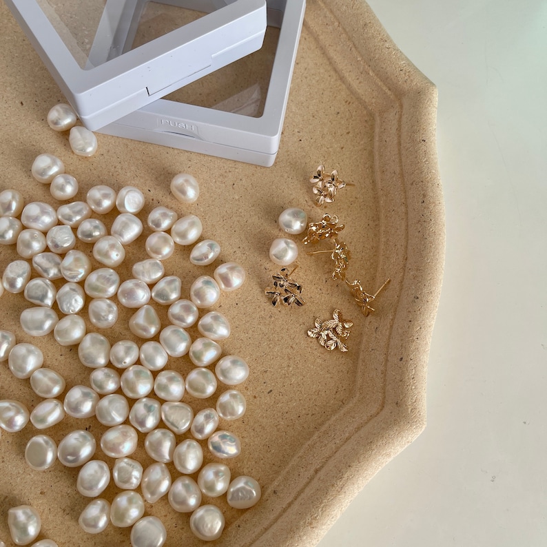 Flower and Pearl Drop Earrings,Gold Pearl Earrings,Real Freshwater Pearl Earrings,Baroque Pearl Earrings,Bridesmaid Gift image 10