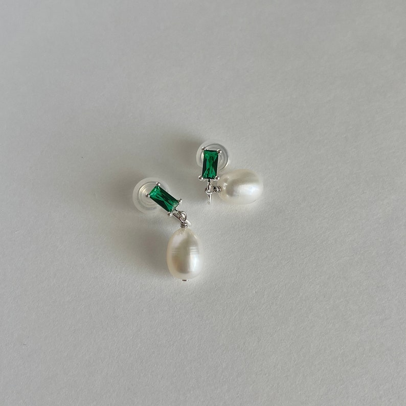 Clip On Earrings Dangle,Green Pearl Earrings,Bridal Pearl Earrings,Gold Pearl Earrings,Wedding Jewelry,Gift For Her image 7