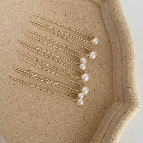 Épingle à cheveux en véritable perle d'eau douce, Épingle à cheveux de mariée, Épingle à cheveux de mariage, Barrette à cheveux de mariage, Épingle à cheveux simple, Lot de 3,6,9