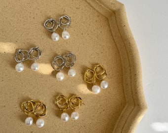 Real Freshwater Baroque Pearl Drop Earrings,Irregular Pearl Earrings,Gold Pearl Earrings,Bridesmaid Gift,Minimalist Earrings