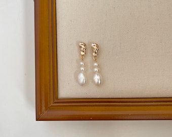 Pearl Drop Earrings,Gold Pearl Earrings,Bridal Earrings,Long Statement Earrings,Real Pearl Earrings,Gift For Her