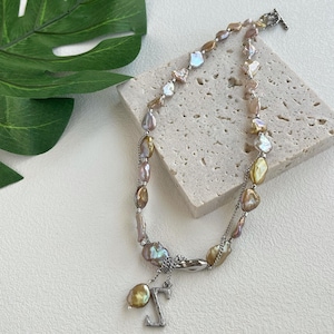 Keshi Pearl Necklace,Pearl Jewelry, Baroque Pearl Necklace,Stainless steel Necklace,Gift For Her