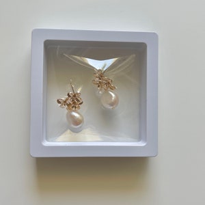 Flower and Pearl Drop Earrings,Gold Pearl Earrings,Real Freshwater Pearl Earrings,Baroque Pearl Earrings,Bridesmaid Gift image 9