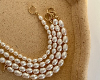 Rice Pearl Toggle Bracelet,Wedding Bracelet,Bridal Shower Gift,Bridesmaid Gift,Gold Pearl Bracelet For Women