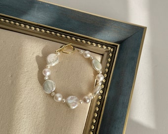 Coin Baroque Pearl Bracelet,Natural Freshwater Pearl Bracelet,OT Clasp Pearl Bracelet,Gift For Her