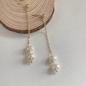 Double Pearl Drop Earring,Wedding Earrings,Bridal Earrings,Baroque Pearl Earrings,Pearl Dangle Earrings,Gift For Her