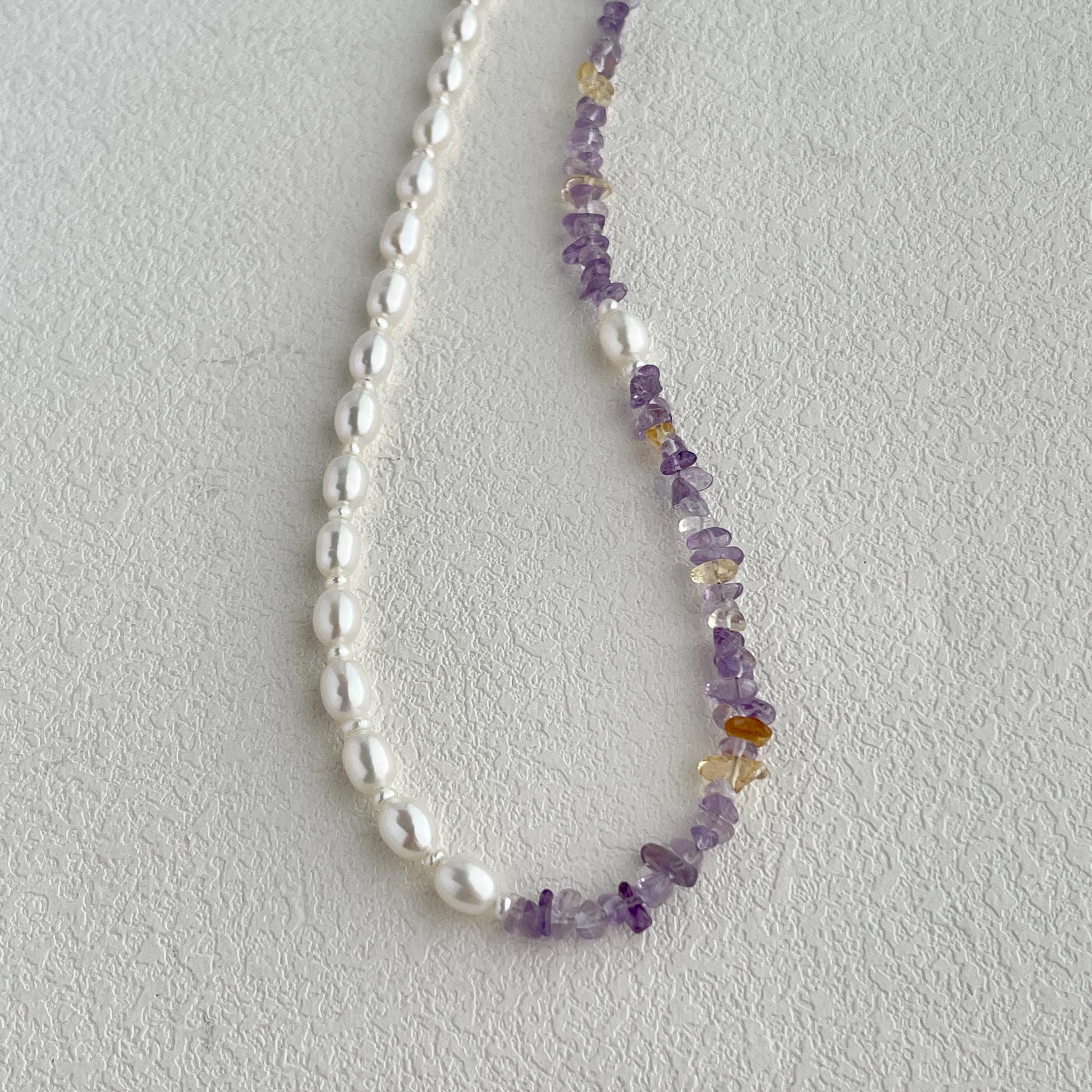 Amethyst and Pearl Necklace,freshwater Rice Pearls,wedding Gift,minimal ...