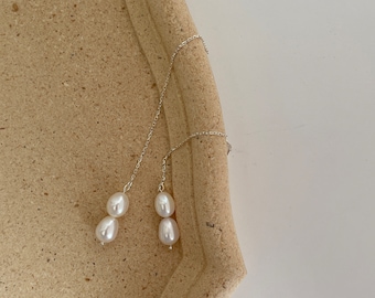 Pearl Threader Earrings,14k gold filled Earrings,Delicate Silver Chain Earring,Pearl Earring For Women,Wedding Gifts