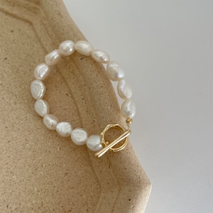 Adjustable Baroque Freshwater Pearl Bracelet,Chunky Pearl Bracelet,Toggle Beaded Bracelet,14k Gold Pearl Bracelet For Women