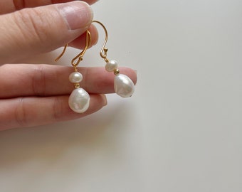 Freshwater Baroque Pearl Earrings,Pearl Drop Earrings,Wedding Jewelry,Pearl Earring Gold,Bridesmaid Earrings,Gift For Her