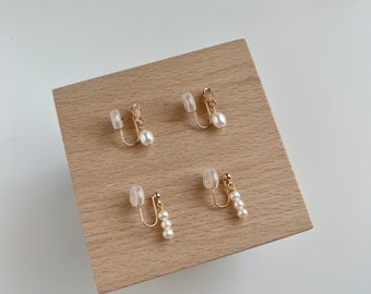 Gold Butterfly Clip On Pearl Drop Earrings,Dainty Pearl Earrings,Non Pierced Ear Earrings,Minimalist Earrings,Gift For Her