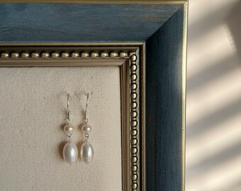 Sterling Silver Natural Freshwater Pearl Drop Earrings,Real Pearl Dangle Earrings,Wedding Pearl Earrings,Bridal Earrings