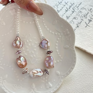 Large Baroque Pearl Necklace,Purple Baroque Pearl Necklace,Timeless Necklace, Real Baroque Pearl Necklace, Wedding Jewelry, Bridal Necklace