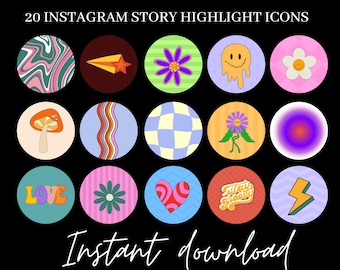 20 Groovy Retro Instagram Highlight Covers, Summer Story Highlight Icons, Colorful Highlights, Aesthetic Highlight covers, bright highlights