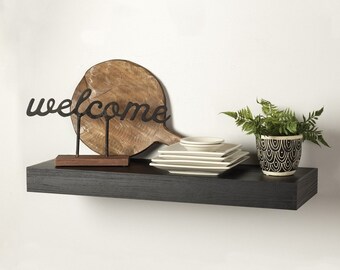 Elegante moderno resistente a los arañazos antimicrobianos grano de madera estante flotante intriga