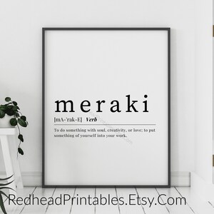 Meraki Definition Printable Wall Art, Dictionary Wall Art, Inspirational Printable Home Decor, Digital Download, Meraki Dictionary Print