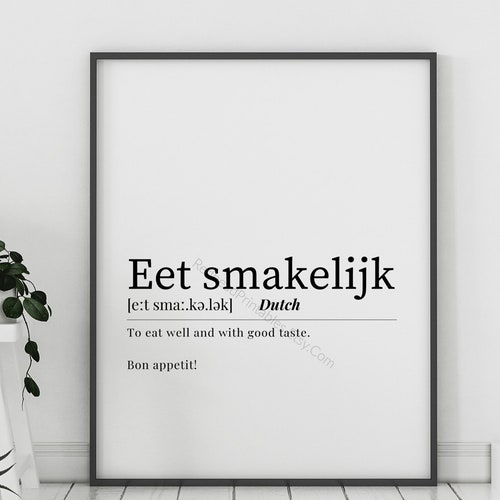 Eet Smakelijk Definition Printable Wall Art Dutch Home Decor Etsy