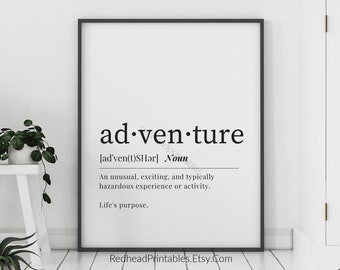 Adventure Definition Art Imprimable, Dictionnaire d’aventure, Signification de l’aventure, Citation d’aventure, Téléchargement numérique, Art mural de voyage