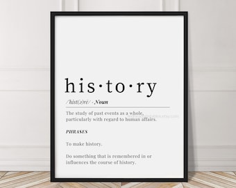 History Dictionary Printable Wall Art, History Classroom Printable Poster, History Definition Digital Download, History Teacher Gift