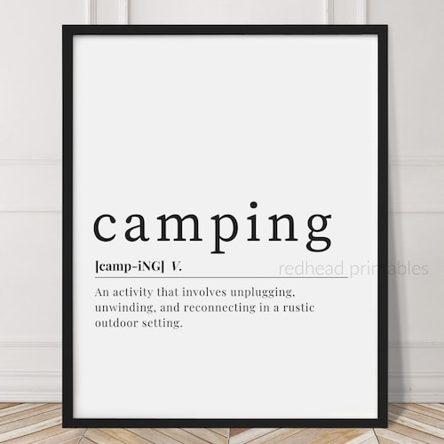 Camping Definition Printable Wall Art Camping Dictionary Etsy