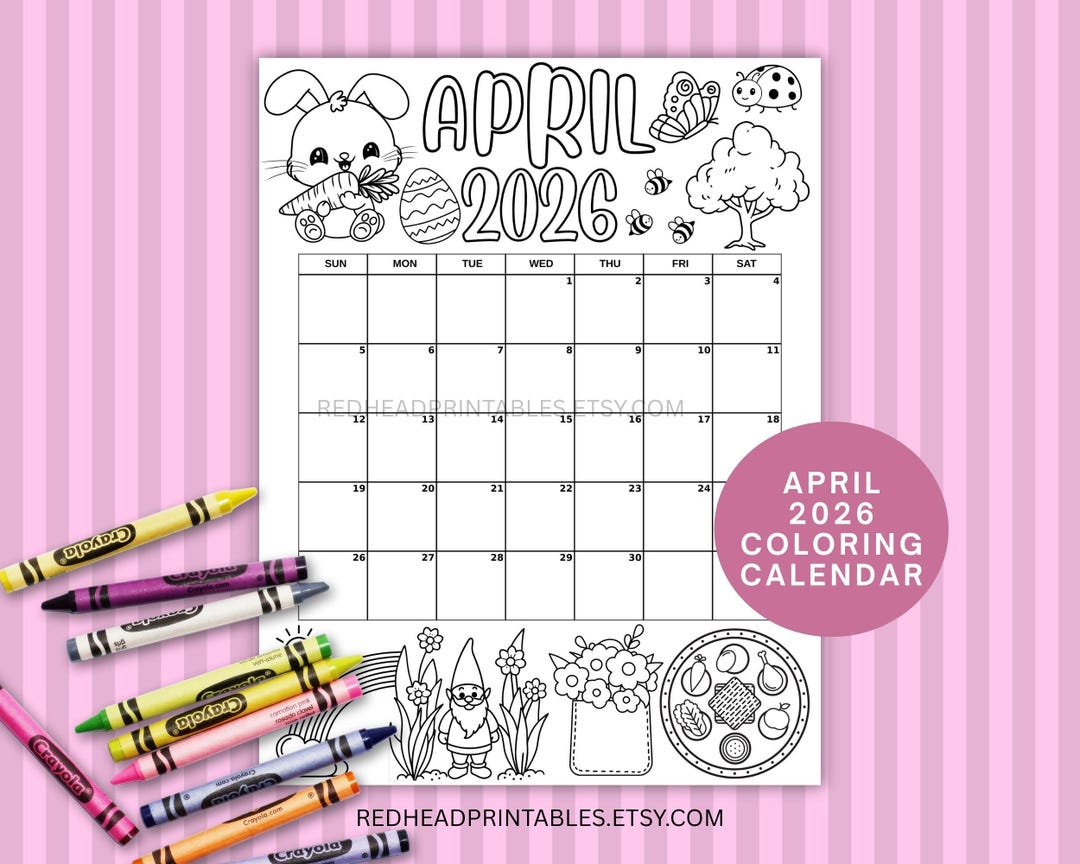 April 2026 Coloring Calendar Printable Monthly Calendar Page for Kids ...
