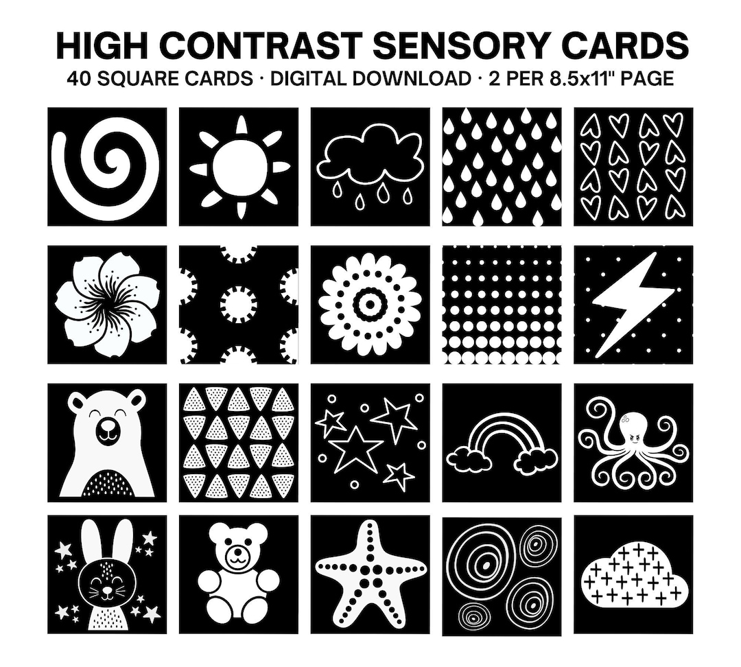 High Contrast Baby Cards,black and White Baby Flash Cards Digital