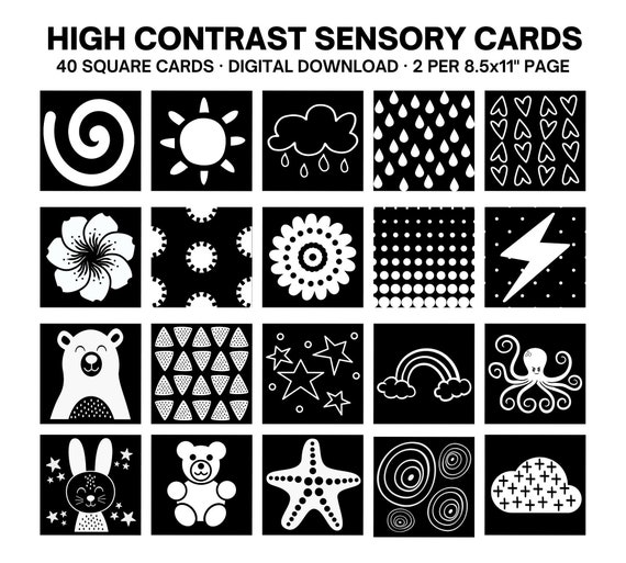 Happy Start High Contrast Baby Cards - Black & White Visual Stimulation Flashcards (0-6 Months)