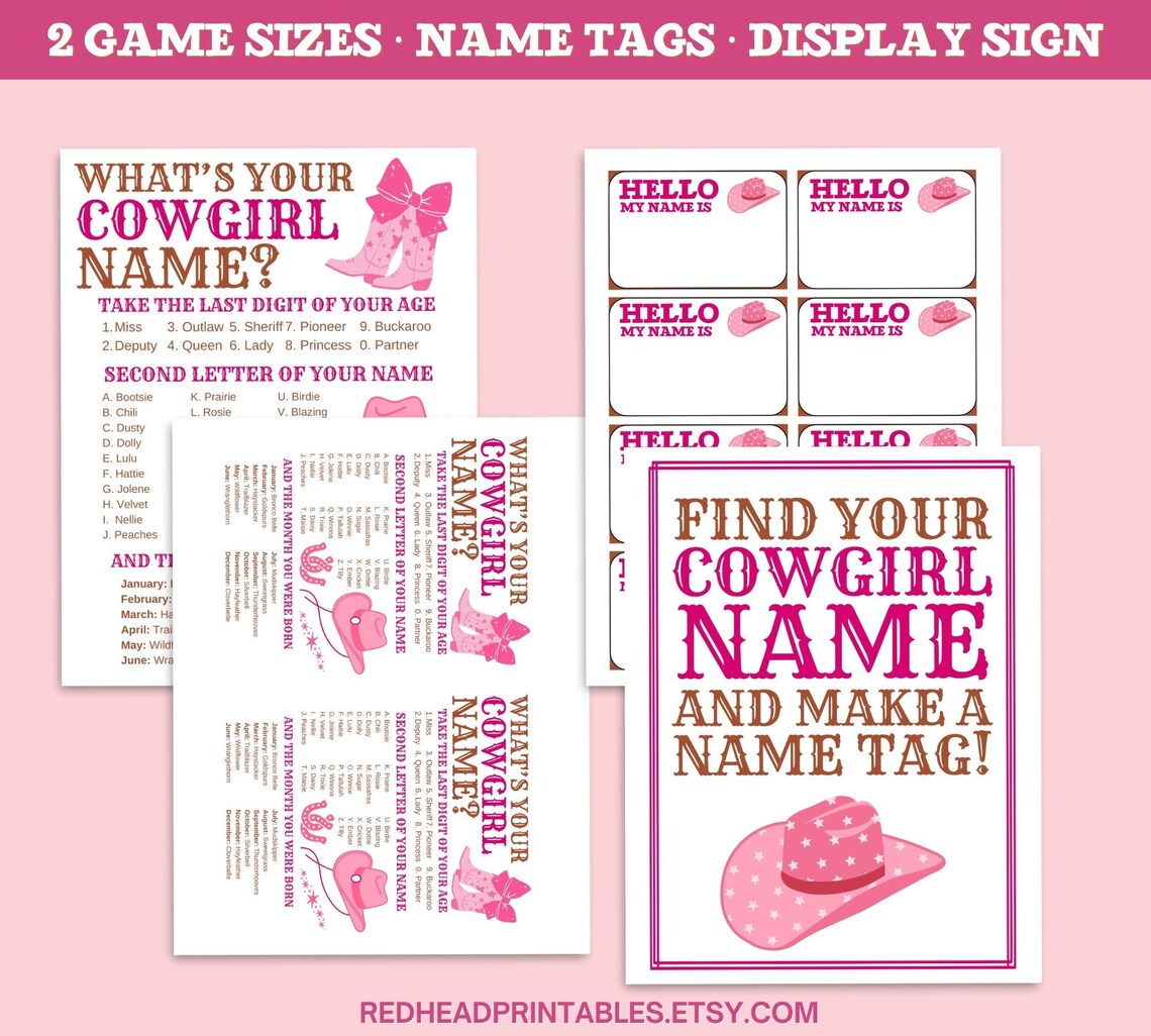 Whats Your Cowgirl Name Game, Printable Cowgirl Birthday Party Game ...