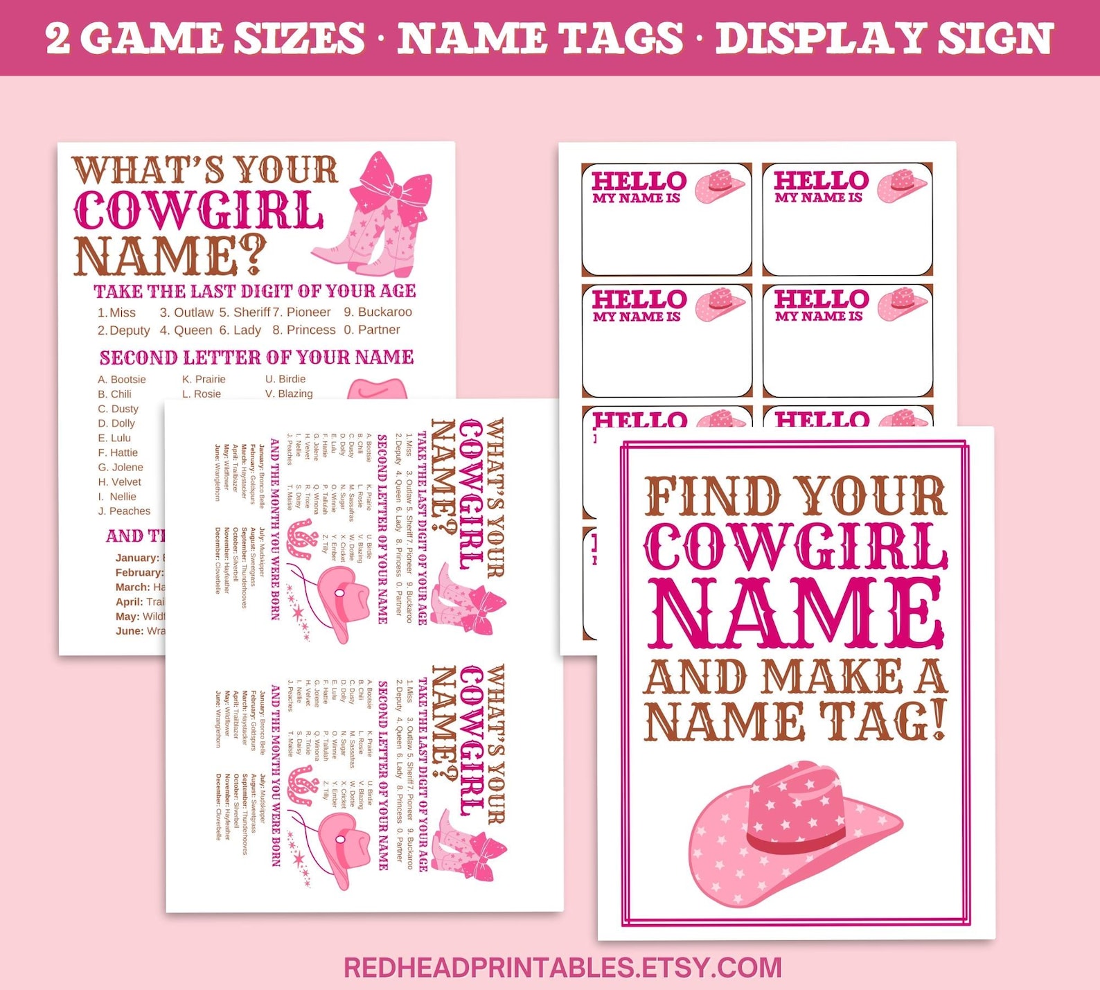 Whats Your Cowgirl Name Game, Printable Cowgirl Birthday Party Game ...
