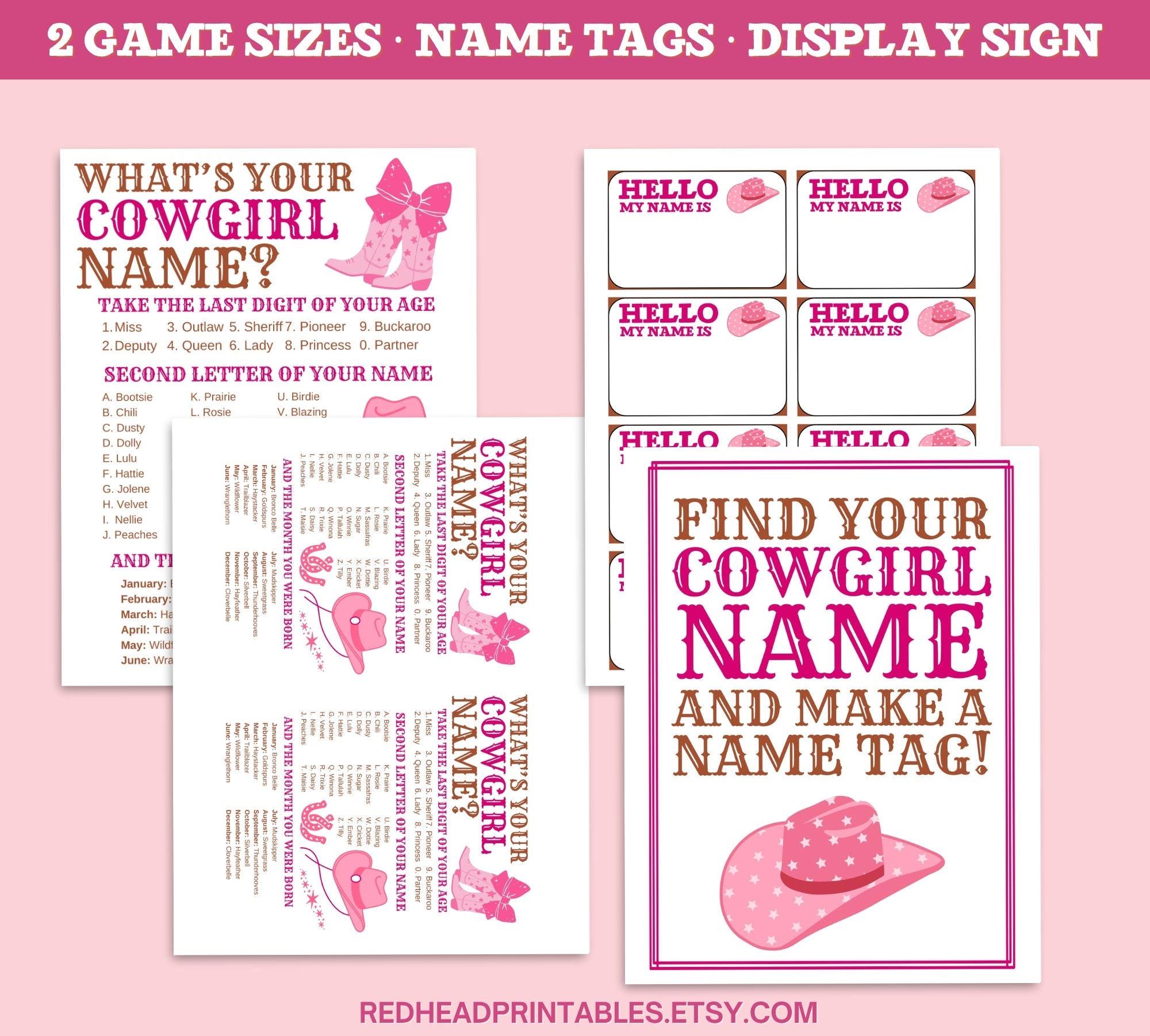 Whats Your Cowgirl Name Game, Printable Cowgirl Birthday Party Game ...