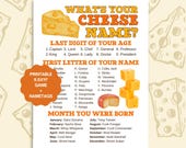 Whats Your Cheese Name Printable Game, Funny Name Game Printable, Cheese Game, Printable Game Name Tags PDF, Funny Party Game