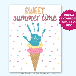 Süßes Sommereis Handabdruck Art Craft Printable, Sommer Kids Craft, Eiscreme Printable, Vorschulaktivität, saisonales Kunsthandwerk