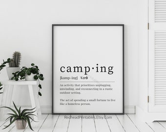 Funny Camping Definition Printable Home Decor, Camping Dictionary Printable, Digital Download, Camper Decor, Camping Poster