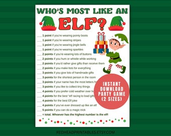 Whos Most Like an Elf Game Printable, Funny Christmas Party Game, Family Game, Work Christmas Party Game, Holiday Elf Game