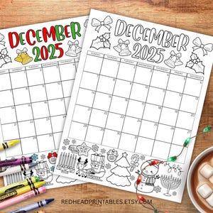 December 2025 Calendar Page, December Colorable Calendar, Christmas Coloring Page, Monthly Coloring Calendar Page, Holiday Coloring Activity
