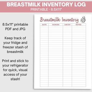 Breastmilk Supply Log, Pumping Supply Tracker Printable Gift for New Mom, Breastfeeding Log, Pumping Mom, Freezer Stash Tracker Milk Log