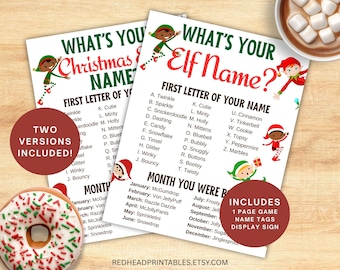 Whats Your Elf Name Game Printable, Christmas Party Game, Family Christmas Game Kids and Adults, Elf Holiday Game Printable PDF