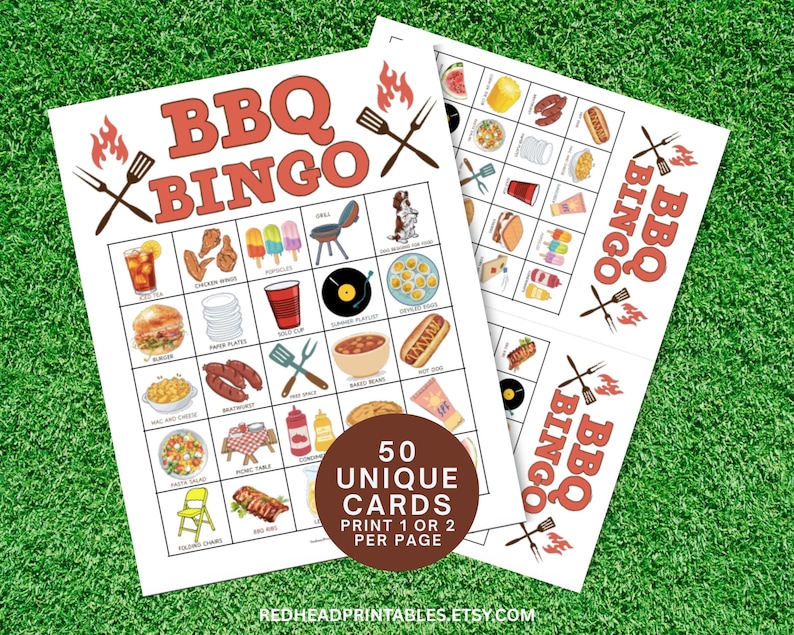 BBQ Bingo Game, Summer Cookout Bingo Game, Backyard BBQ Party Game for ...