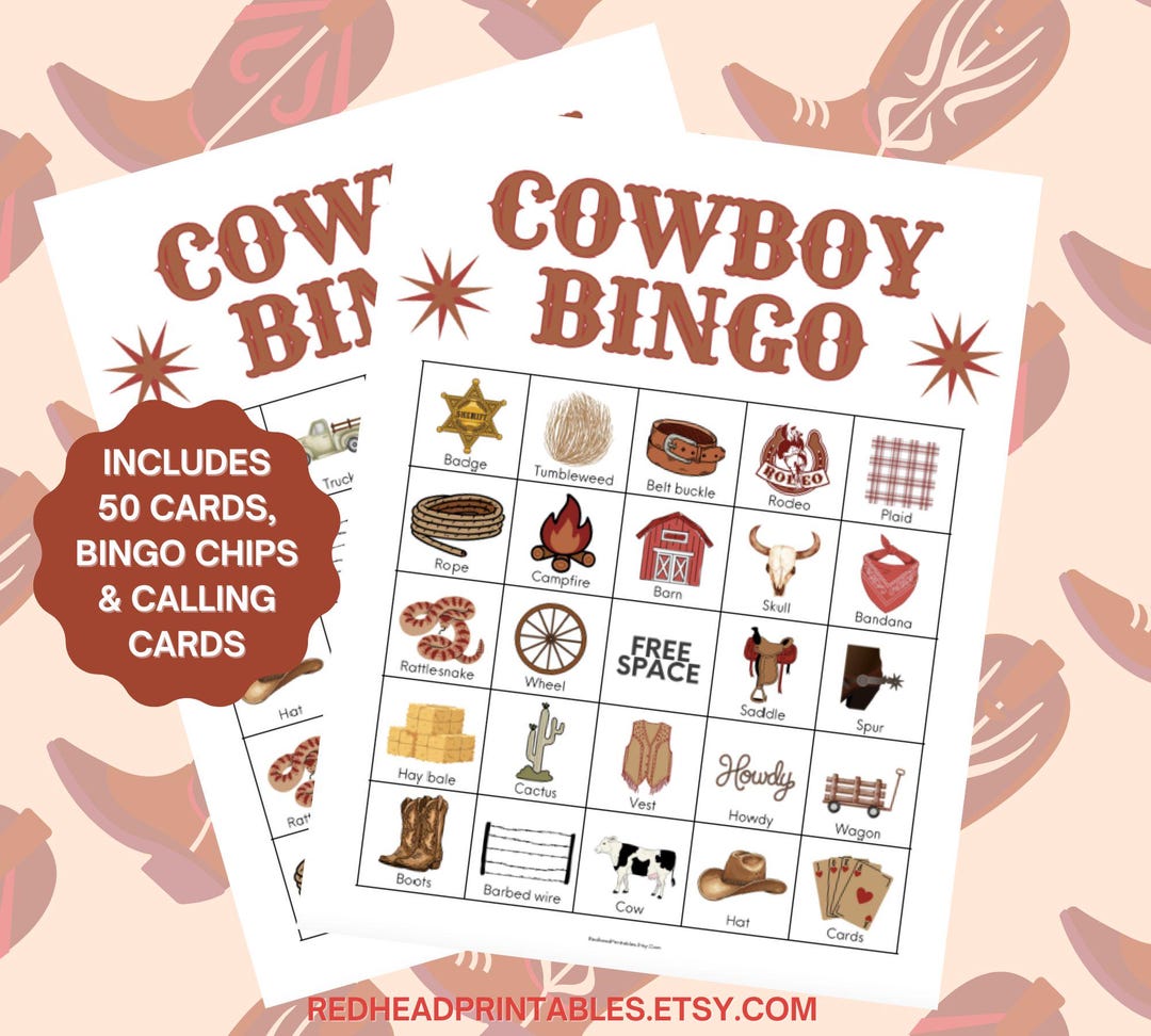 Cowboy Bingo Printable Game, Cowboy Birthday Party Game, Printable ...
